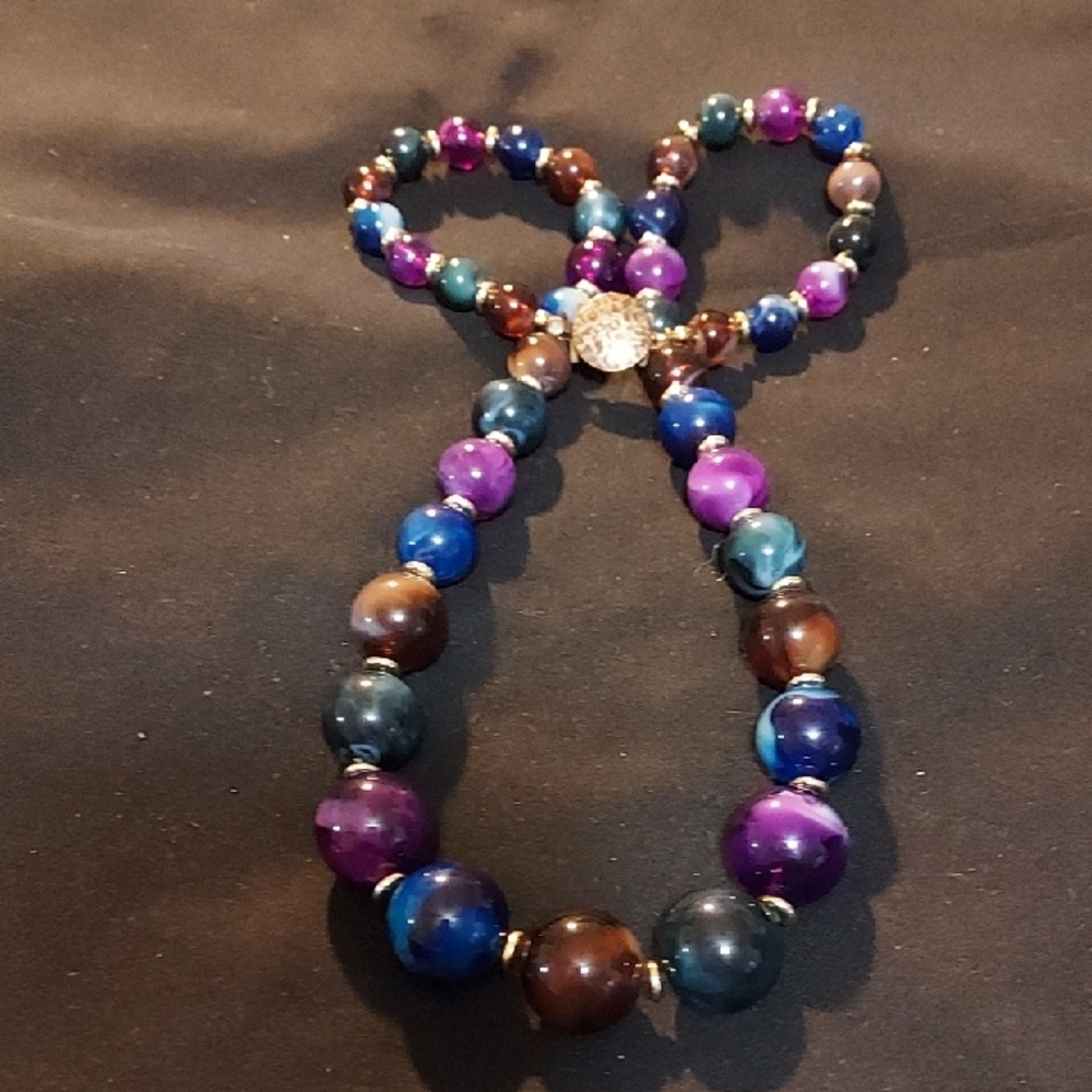 70s Vintage Multicolor Beaded Statement Necklace - 22 In Unisex Jewelry